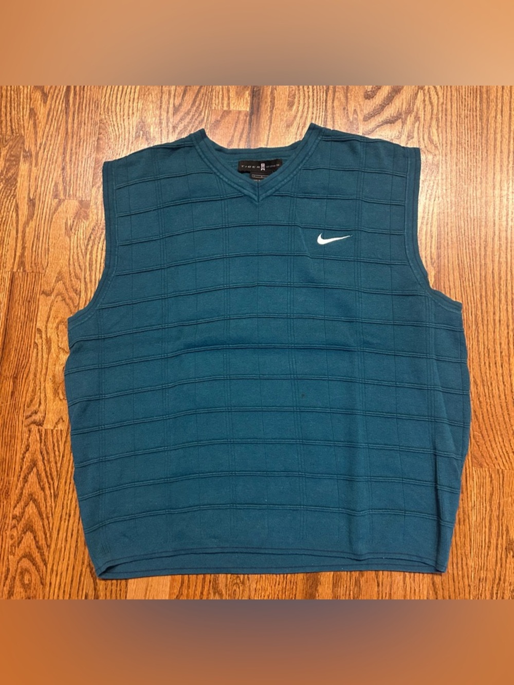 Vtg Nike Tiger Woods Collection Golf Vest Mens Teal Large Sleeveless V Neck Y2K